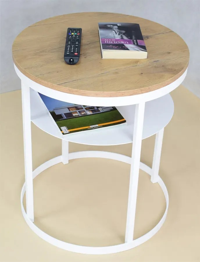 Okrągły stolik kawowy skandynawski dąb lancelot + biały H8-C22