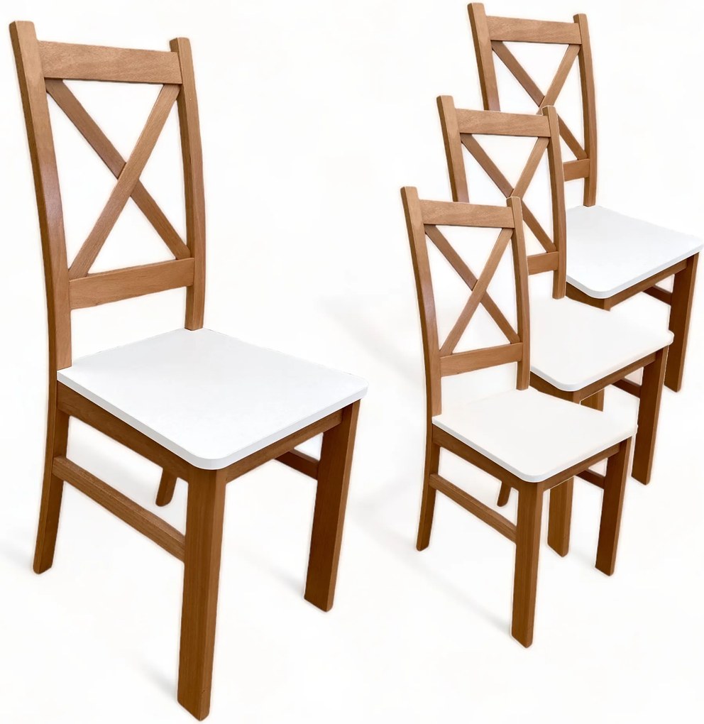 4x Krzesło drewniane Krzyżak Dąb Craft + Biały