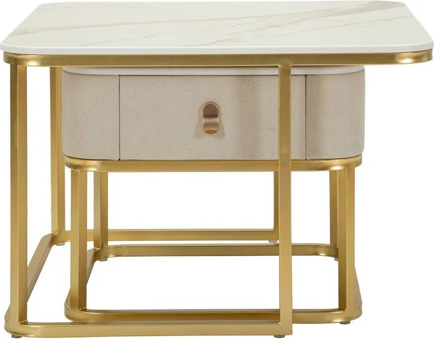 Stoliki w kremowo-złotym kolorze w dekorze marmuru zestaw 2 szt. 50x70 cm Beauty – Mauro Ferretti