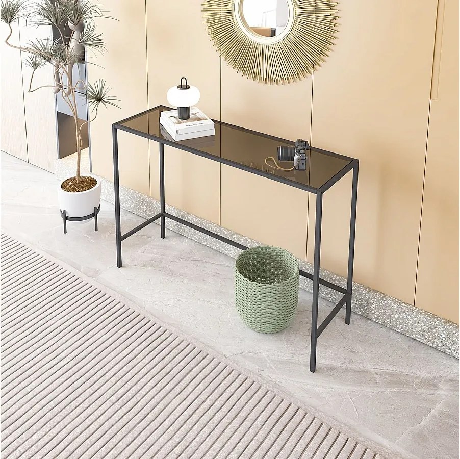 Komoda – 100 cm x 80 cm x 30 cm – Czarna i dymna – Metal i szkło