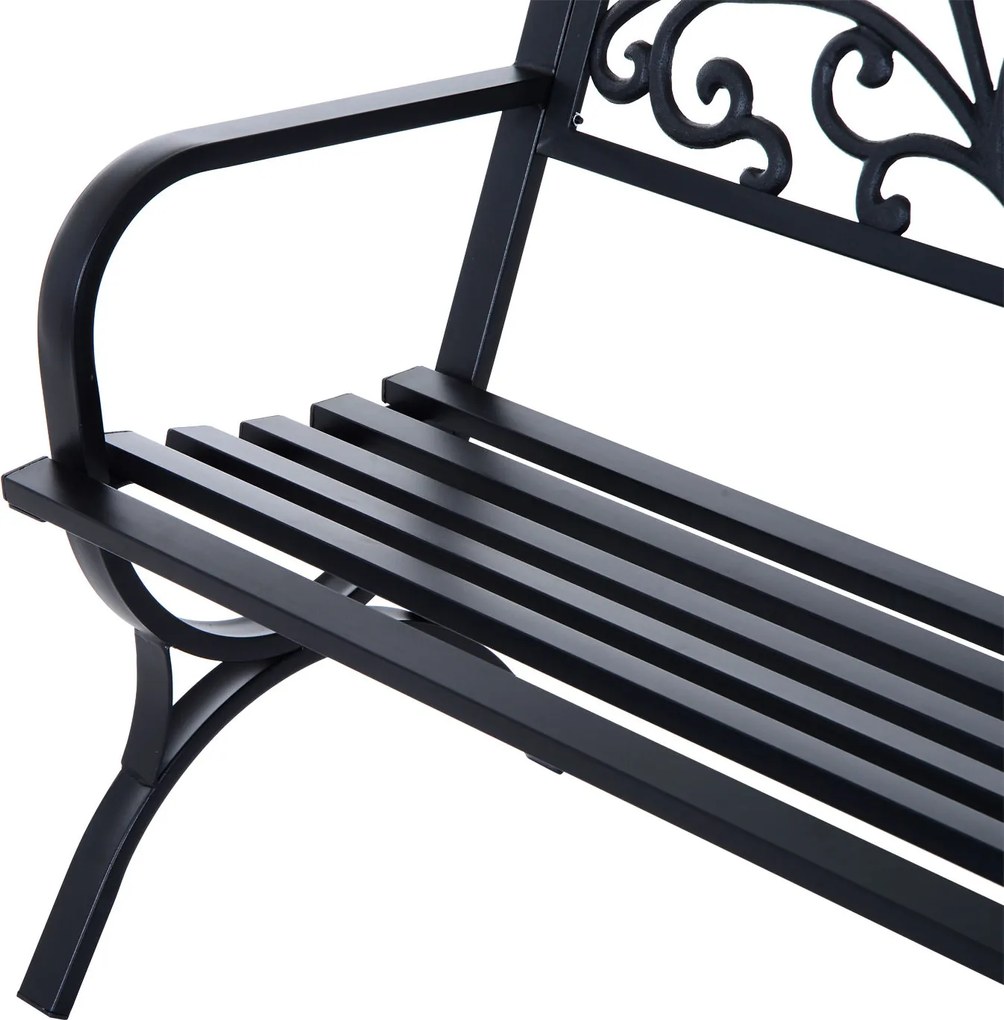 Outsunny Ławka Ogrodowa Metalowa 2-osobowa Elegancka Czarna | Aosom PL