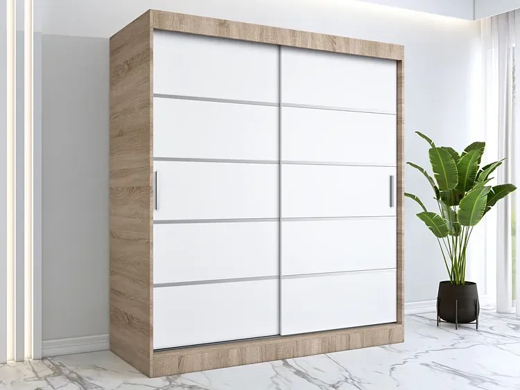 Szafa przesuwna dąb sonoma + biały 180 cm W4-Z61