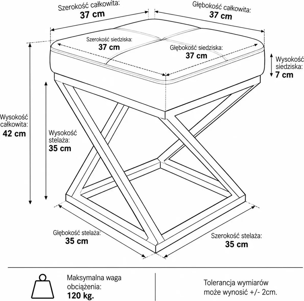 Pufa ZOA LOFT podstawa czarna : Kolor nogi - Czarna, Kolor tkaniny - EKO-SKÓRA - 15D, Typ tkaniny - Eko-skóra