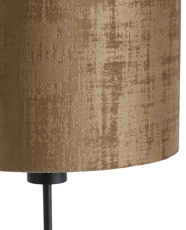 Lampa stołowa czarna z abażurem z brązowego weluru 25 cm regulowana - Parte Nowoczesny Oswietlenie wewnetrzne