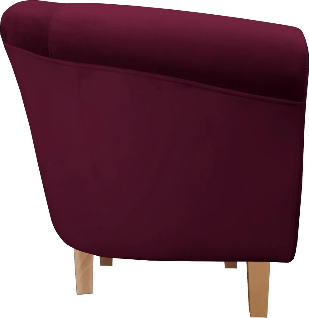 Fotel Milo tkanina Welur wygodny fotel tapicerowany do salonu i sypialni : Kolor nogi - Drewno, Kolor tkaniny - VELVET - MG02, Wysokość nogi - 15 cm