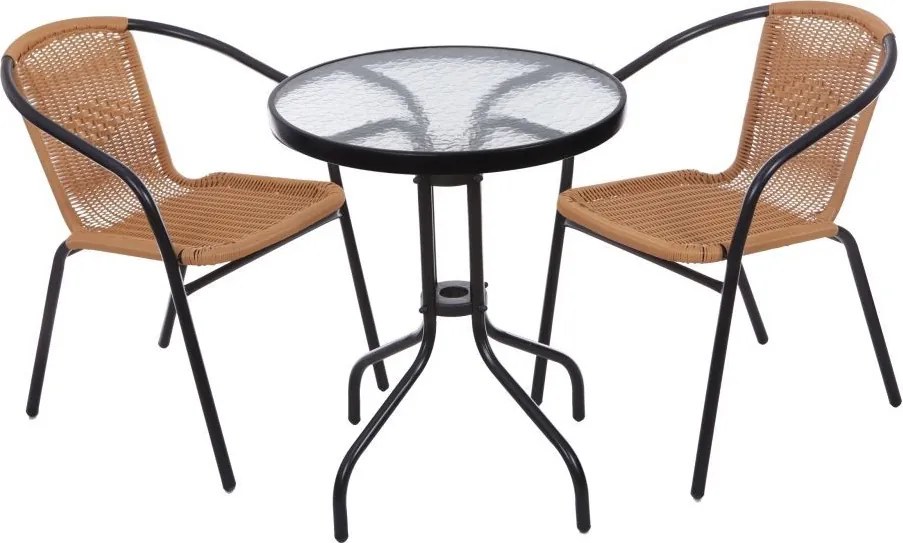 Szklany stolik balkonowy okrągły 60 cm Tulum 070, czarny