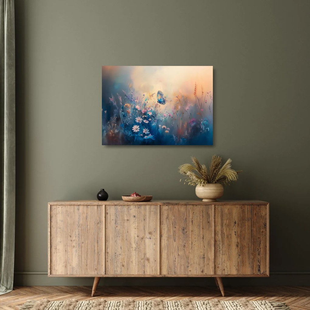 Obraz na szkle - Łąka z motylem (70x50 cm)