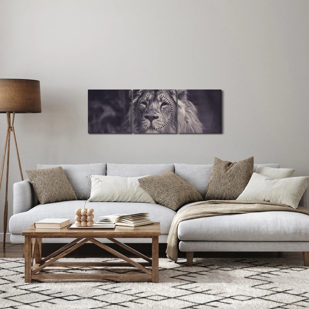 Obraz lwa (z zegarem) (90x30 cm)