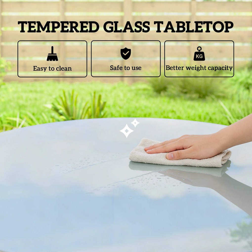 Outsunny Stół ogrodowy stalowy z rantem z PE-rattanu, regulowane nóżki, dla 4 osób, 80 x 80 x 74 cm, szary | Aosom PL