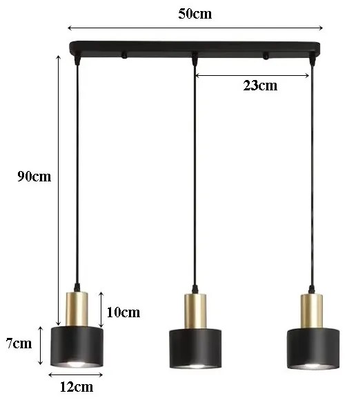 Lampa sufitowa loftowa metalowa wisząca AT36-3SZ-Czarny+Złoty