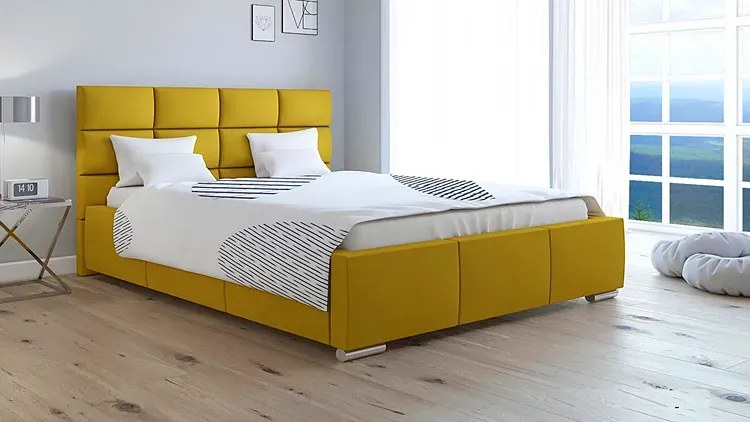 Żółte tapicerowane łóżko 200x200 R7-E71