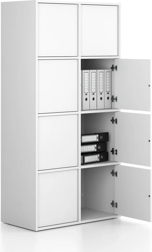 Szafka biurowa FRAME, 8x drzwi, 872 x 450 x 1735 mm, PUSH-lock, biały