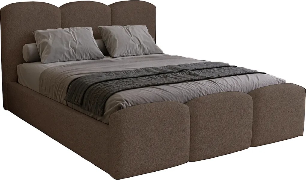 Łóżko tapicerowane 180x200 cm Capri - pojemnik, stelaż metalowy - tkanina boucle, brązowy (Lambi 4)