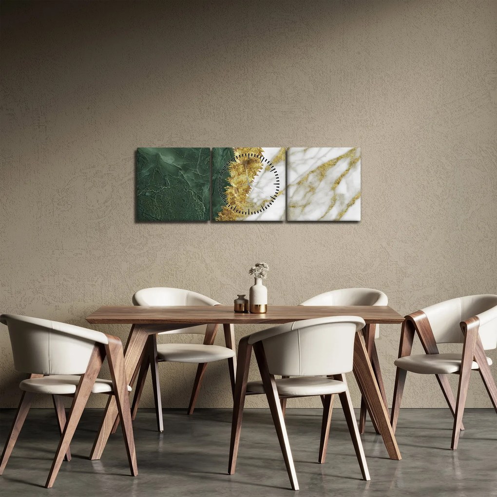 Obraz - Zielony marmur N⁰1 (z zegarem) (90x30 cm)
