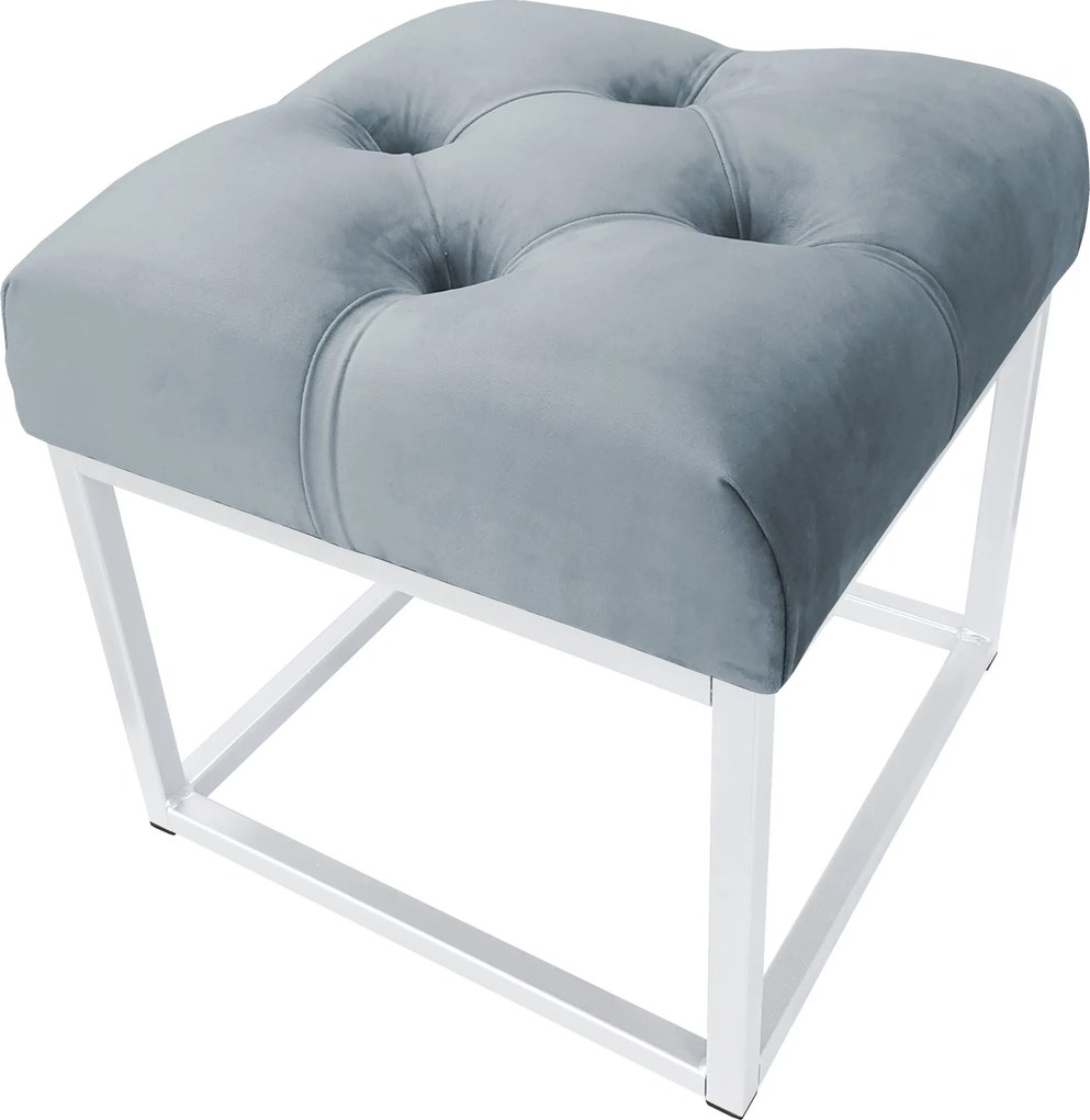 Pufa CHESTERFIELD tkanina Welur loft ławka podnóżek metal : Kolor Stelaża - Biały, Kolor tkaniny - VELVET - BL06, Typ tkaniny - Velvet