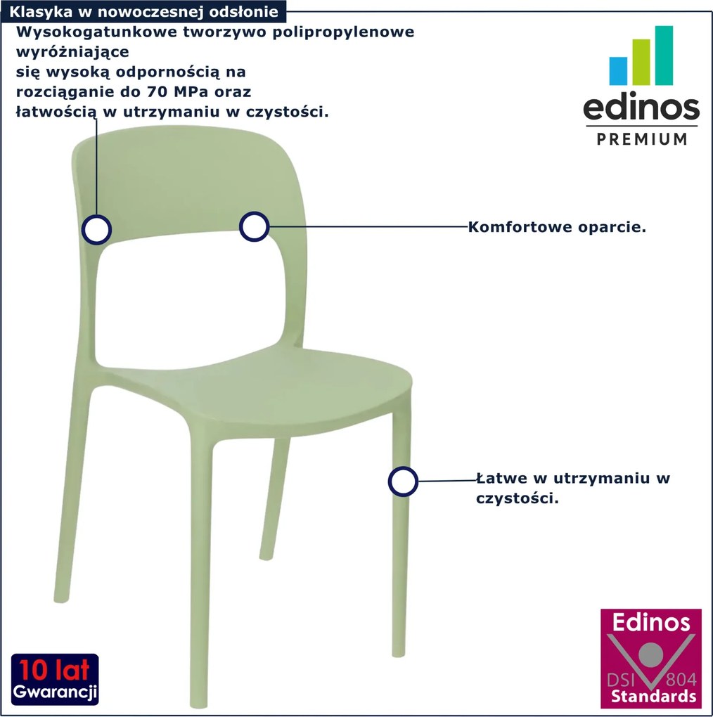 Zielone minimalistyczne krzesło sztaplowane szałwia H5-Z34