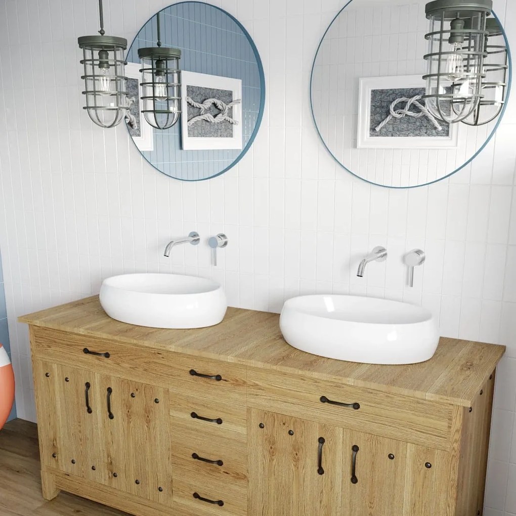 Umywalka ceramiczna nablatowa owalna biała 64 x 42 cm MORINA