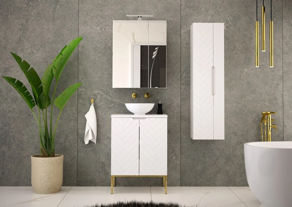Szafka pod umywalkę nablatową Aspen 09, biały mat/złoty, 60 cm - zestaw 1