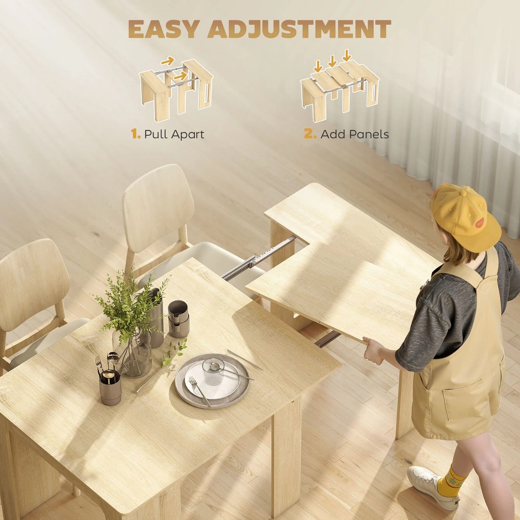 HOMCOM Stół jadalny, składany stół, rozkładany stół kuchenny, stół do jadalni, płyta wiórowa, 60-180 x 85 x 75 cm, naturalny