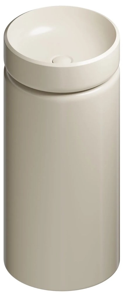 Umywalka z konglomeratu wolnostojąca okrągła beżowa błyszcząca 85 x 40 cm RONA Beige Glow : Podłączenie syfonu - Do ściany