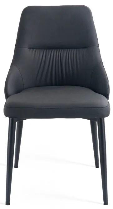 Eleganckie czarne krzesło Monolit tapicerowane ekoskórą PU, wygodne, nowoczesne i idealne do jadalni lub biura. Smukłe metalowe nogi dodają mu lekkości i stylu.