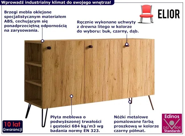 Nowoczesna komoda lewostronna w stylu loft dąb craft - Zorina 7X