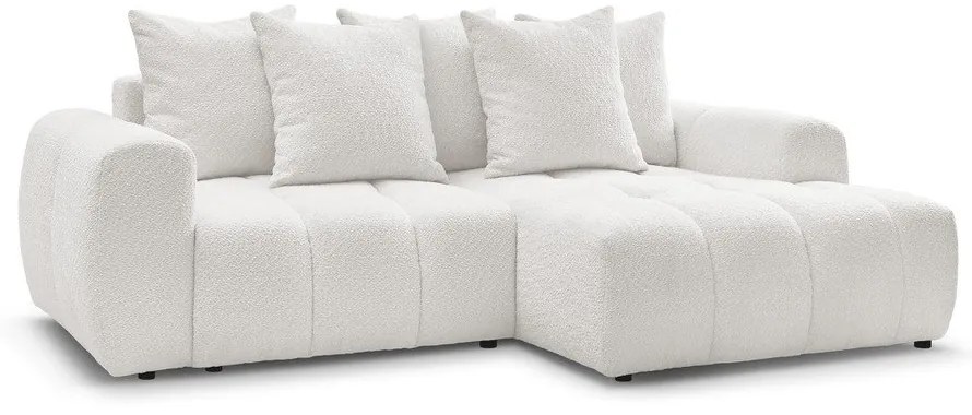 Biały rozkładany/ze schowkiem narożnik z materiału bouclé (prawostronny/z szezlongiem) Roxelane – Bobochic Paris