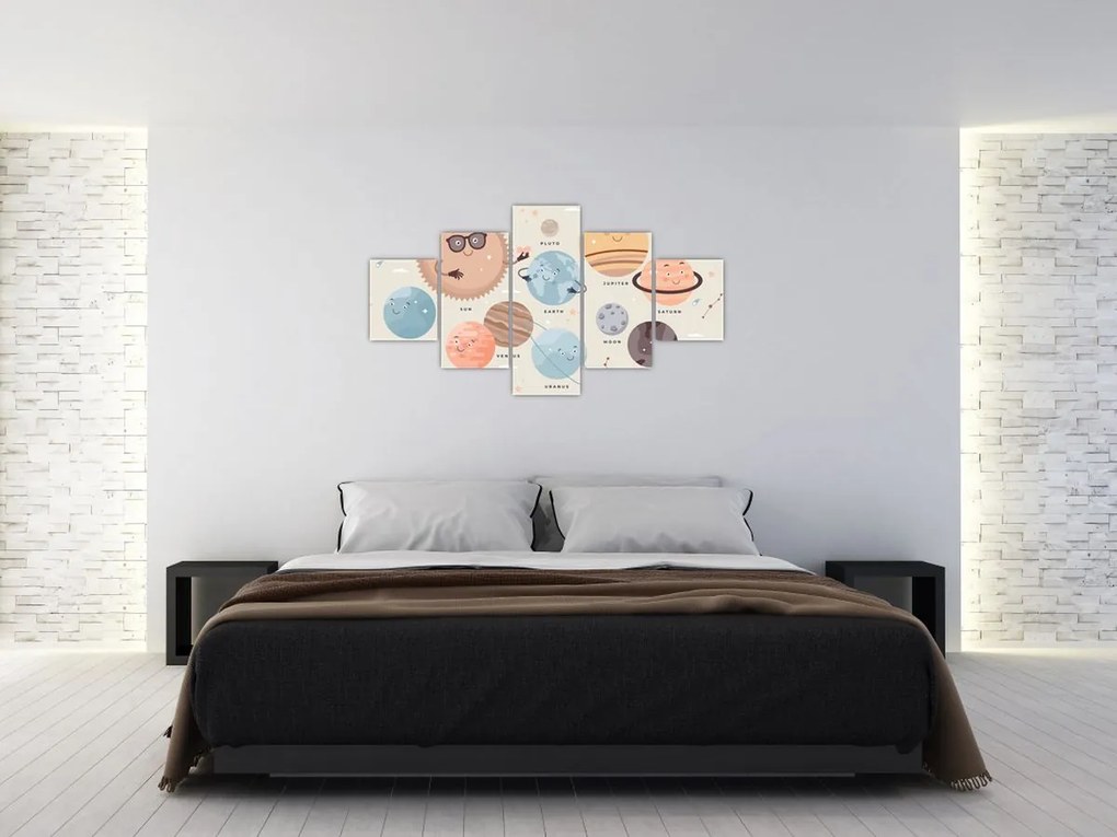 Obraz - Planety z nazwami (125x70 cm)