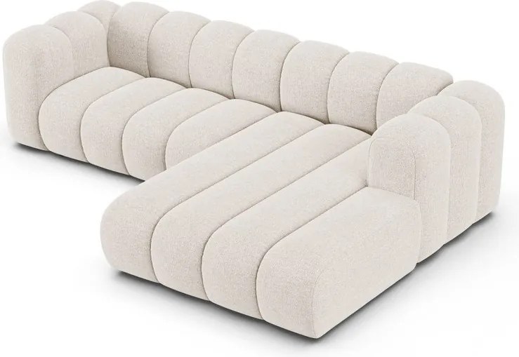 Kremowy narożnik z tkaniny szenilowej (prawostronny/z szezlongiem) Lupine – Micadoni