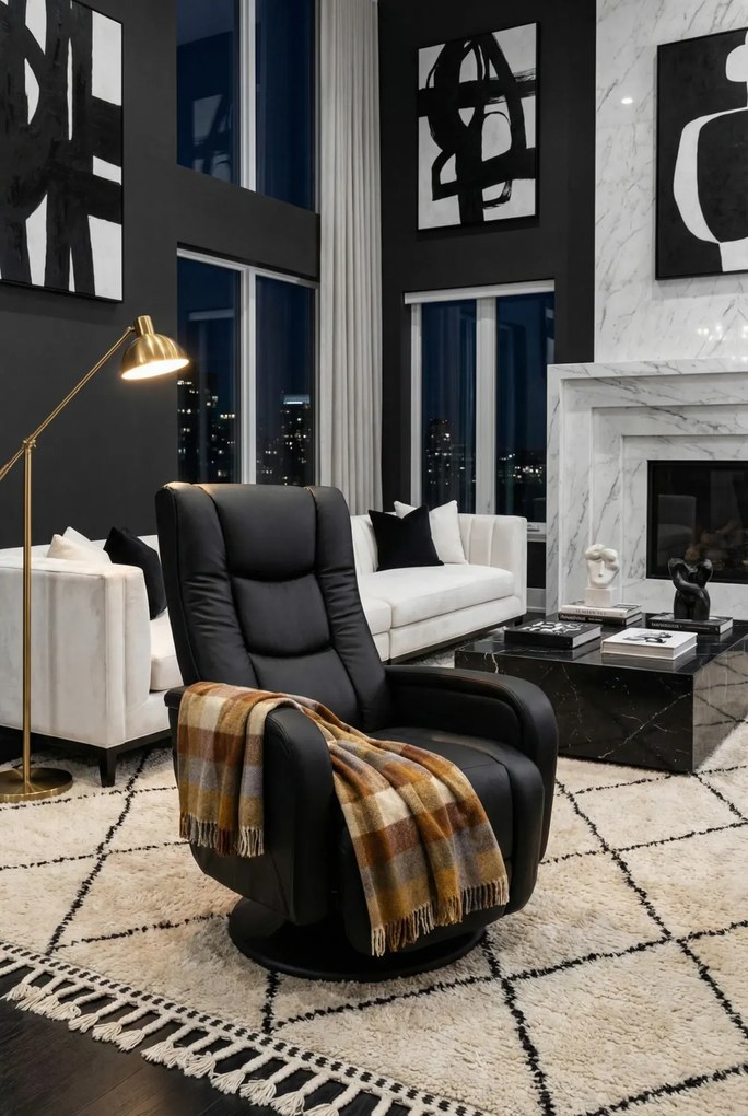 Czarny elegancki fotel masujący obrotowy S6-N66