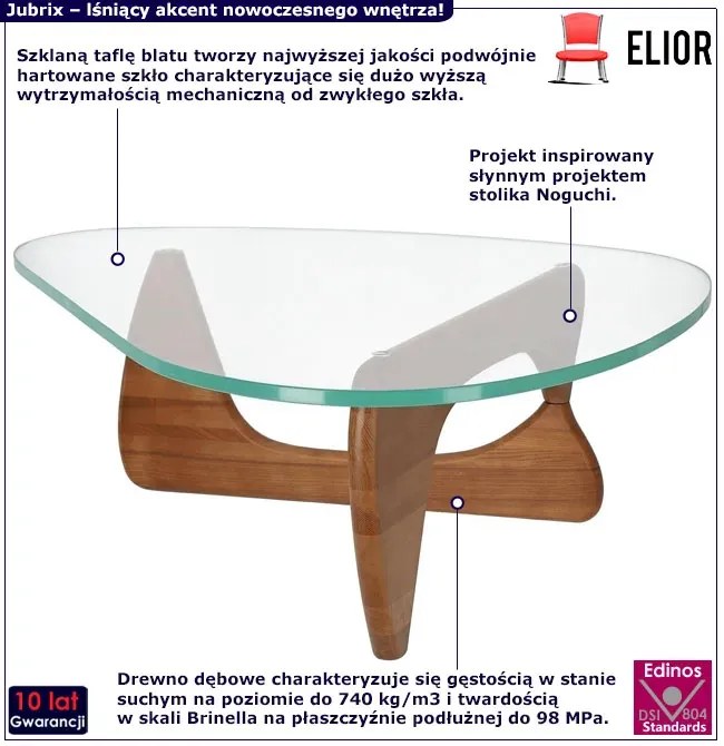 Szklany stolik kawowy z bukowym stelażem - Laszlo