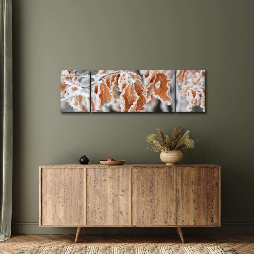 Obraz - Zamarznięte liście (170x50 cm)
