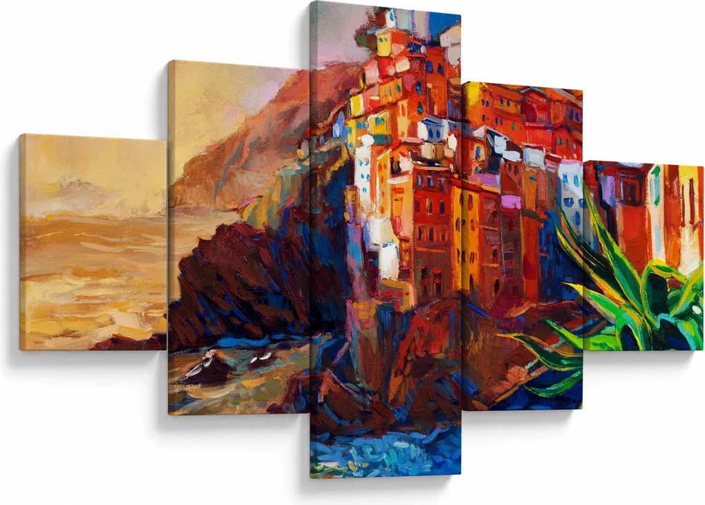 Obraz - Wieś na wybrzeżu Cinque Terre, Włoska Riviera, nowoczesny impresionism (125x70 cm)