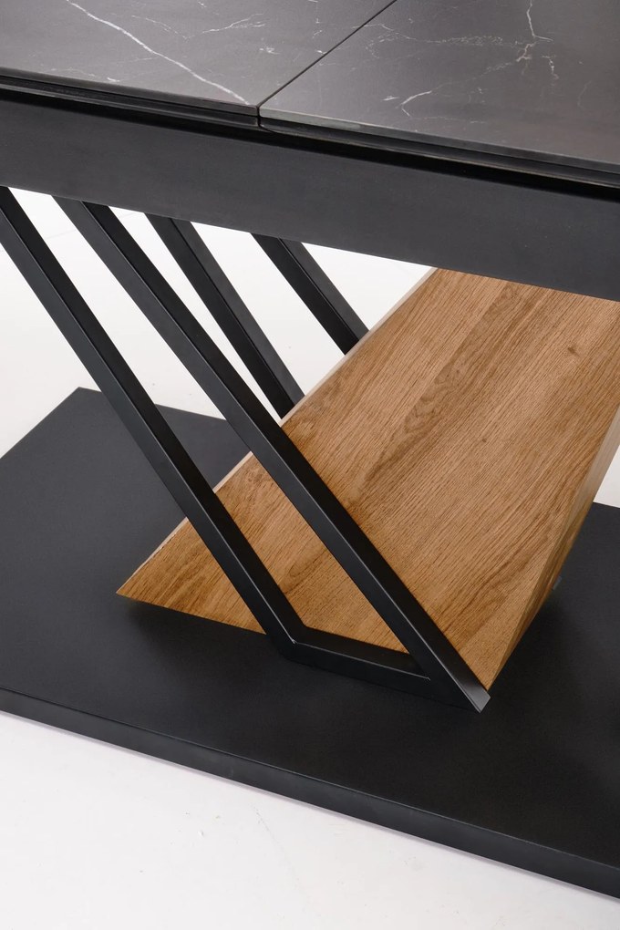 Stół rozkładany spiek czarny marmur/dąb złoty 160-200/90/76 cm VOLANT 160