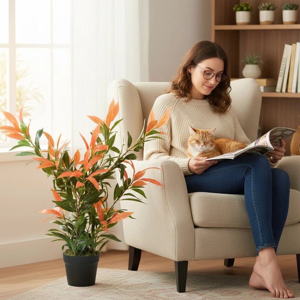 HOMCOM Sztuczna Photinia 90 cm roślina sztuczna z 300 liśćmi, z regulowanymi gałęziami, 45 x 45 x 90 cm, Czerwony+Zielony | Aosom PL