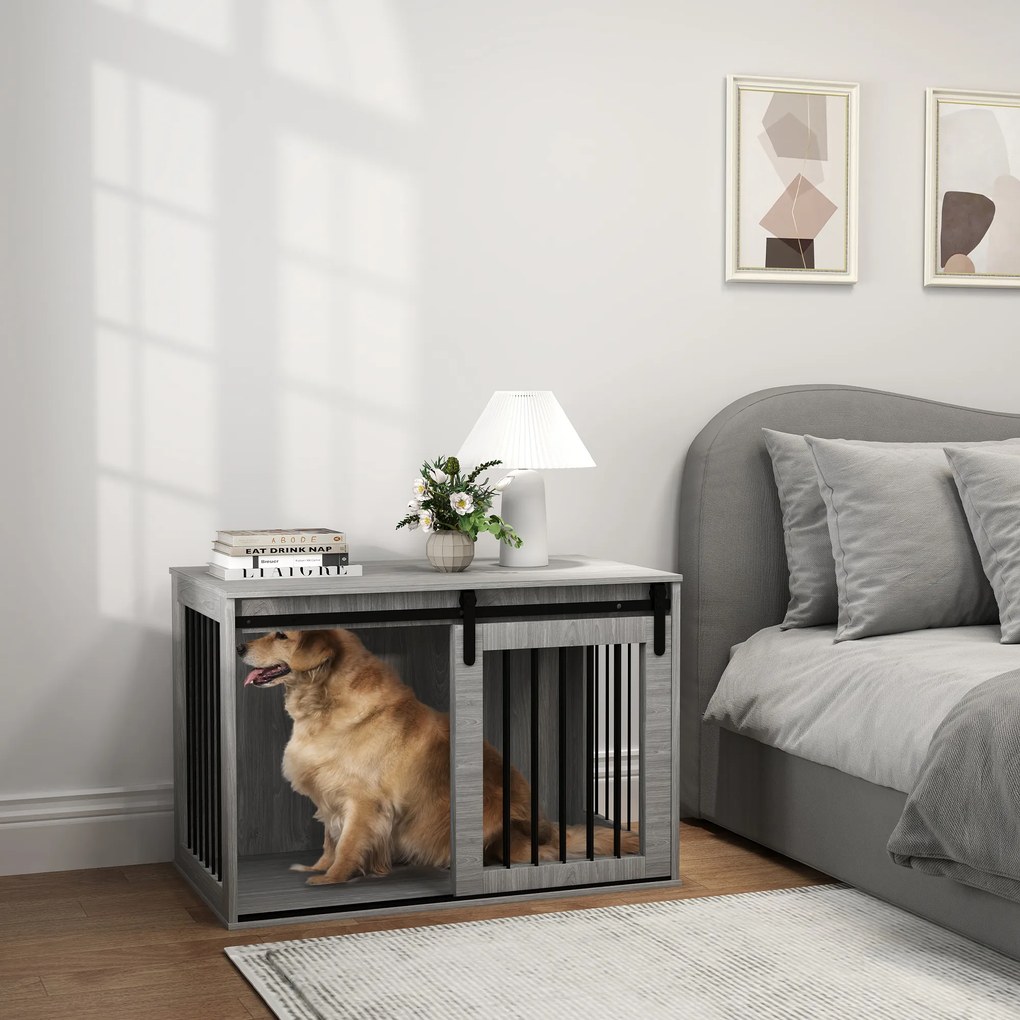 PawHut Klatka dla psa z drzwiami przesuwnymi wentylowana stalowa 98x58x61 cm szara | Aosom PL