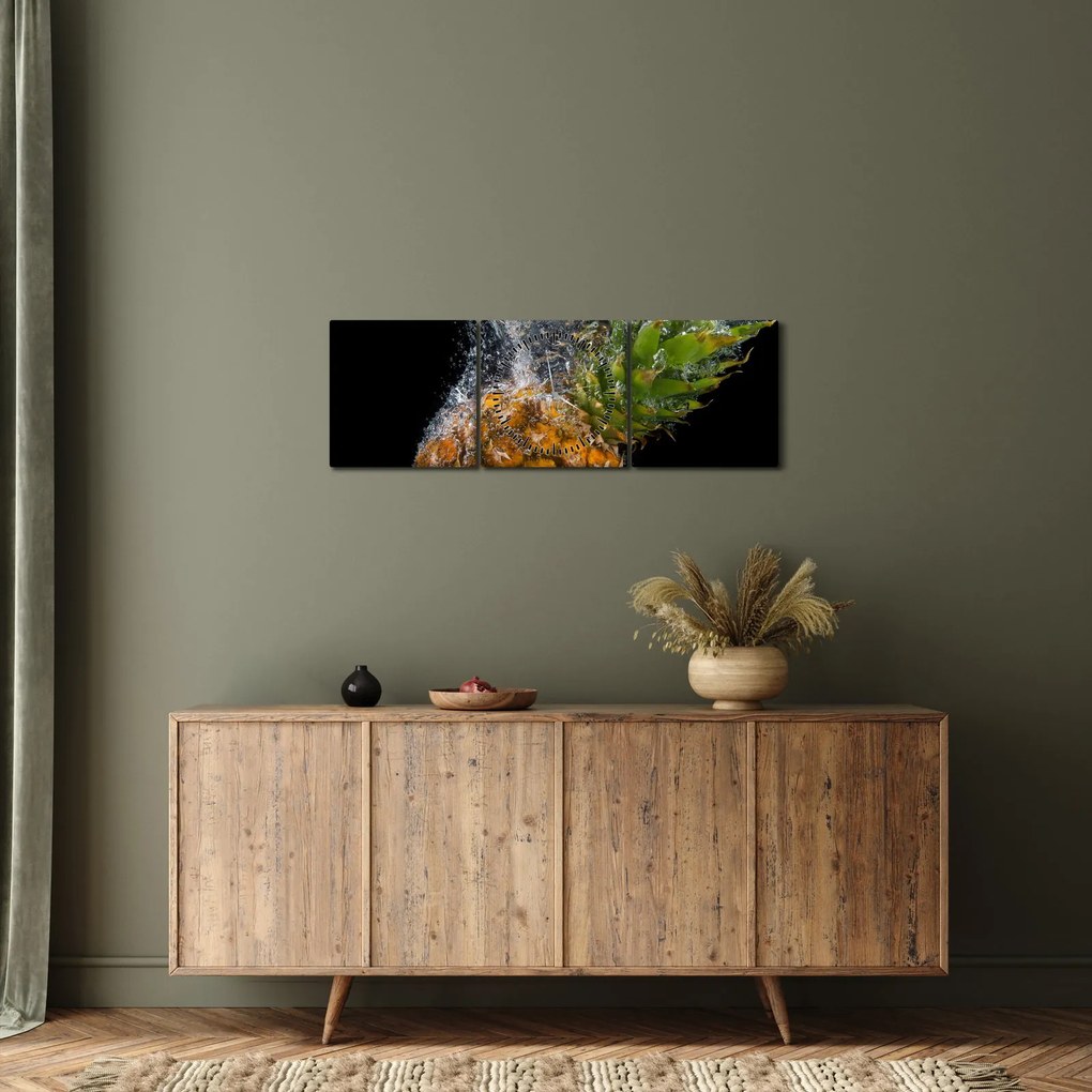 Obraz ananasa w wodzie (z zegarem) (90x30 cm)