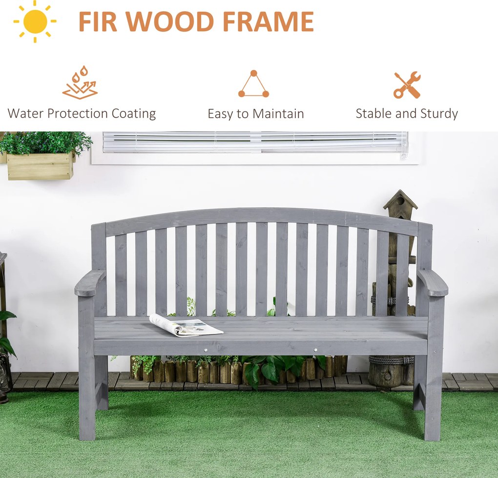 Outsunny 2-osobowa ławka ogrodowa z drewna, odporna na warunki atmosferyczne, z oparciem, udźwig 240 kg 143 x 51 x 85 cm, Szary | Aosom PL