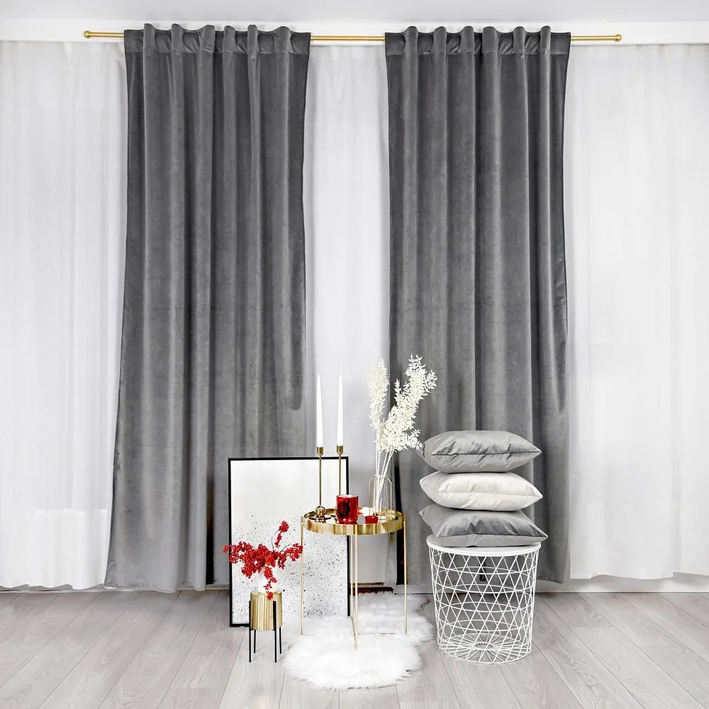 Szara zasłona Werona z tkaniny welurowej