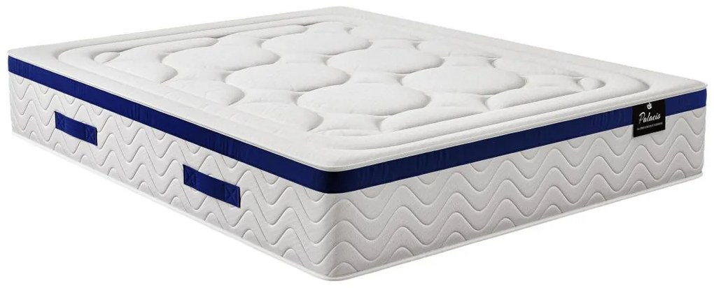 Zestaw łóżko 160 x 200 cm - stelaż ze skrzynią biały + materac hybrydowy ze sprężynami kieszeniowymi - MARQUIS PALACIO