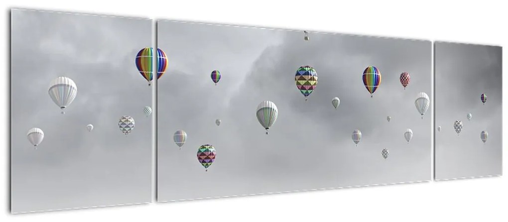 Obraz - Balony nad ceglaną ścianą (170x50 cm)
