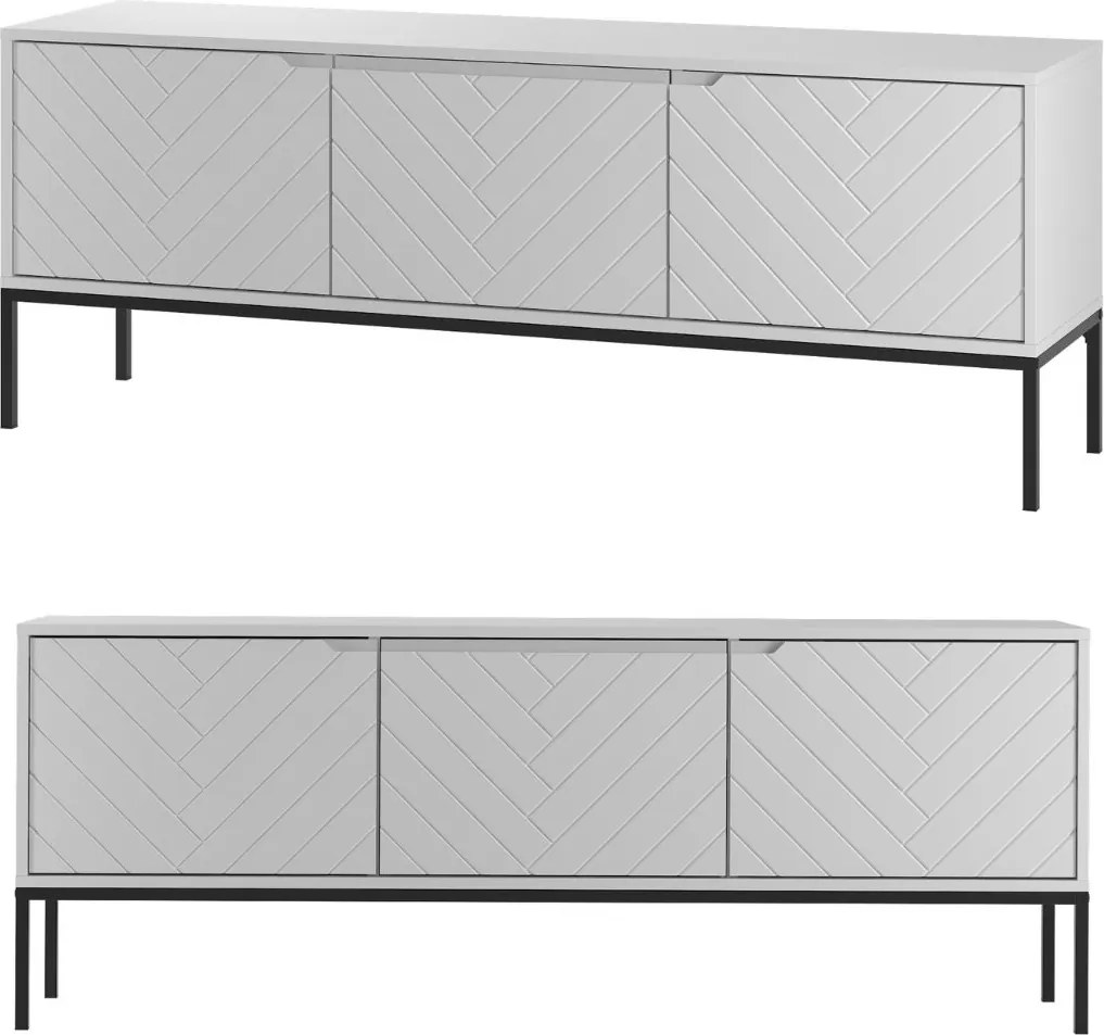 Szafka RTV w jodełkę Aspen 01 biały mat/czarny 150 cm