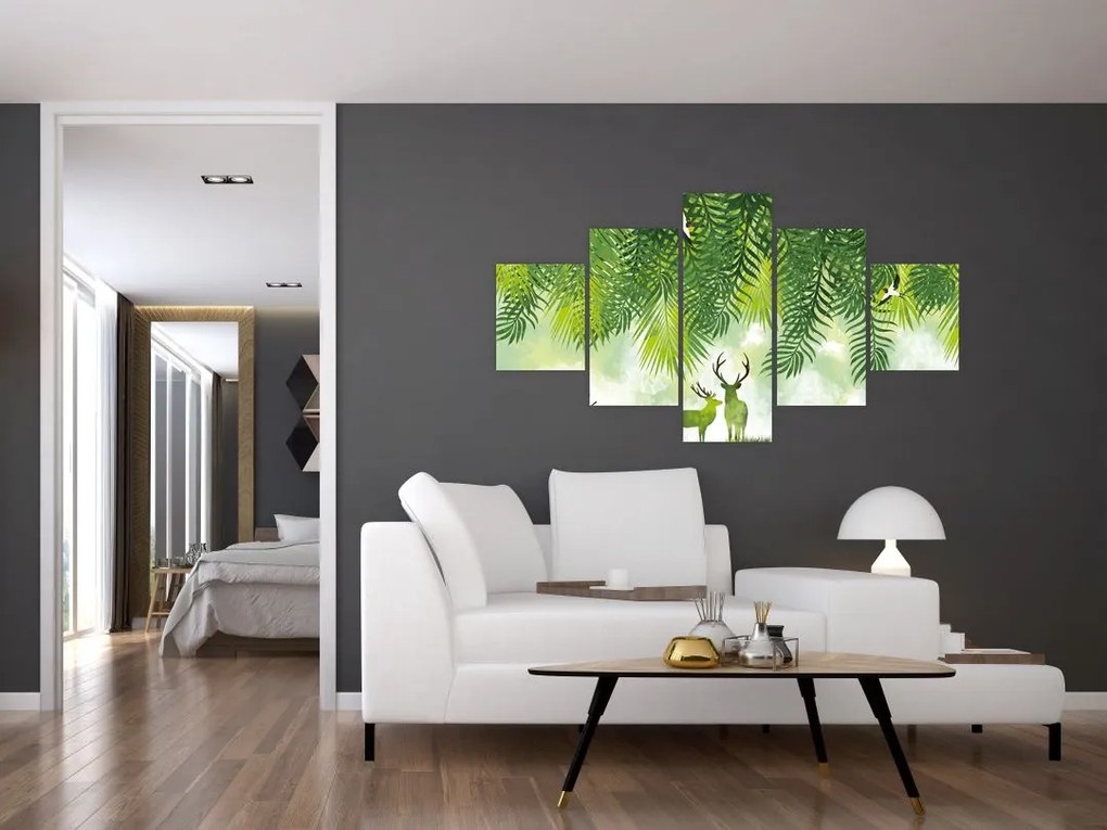 Obraz - Jeleń w lesie (125x70 cm)