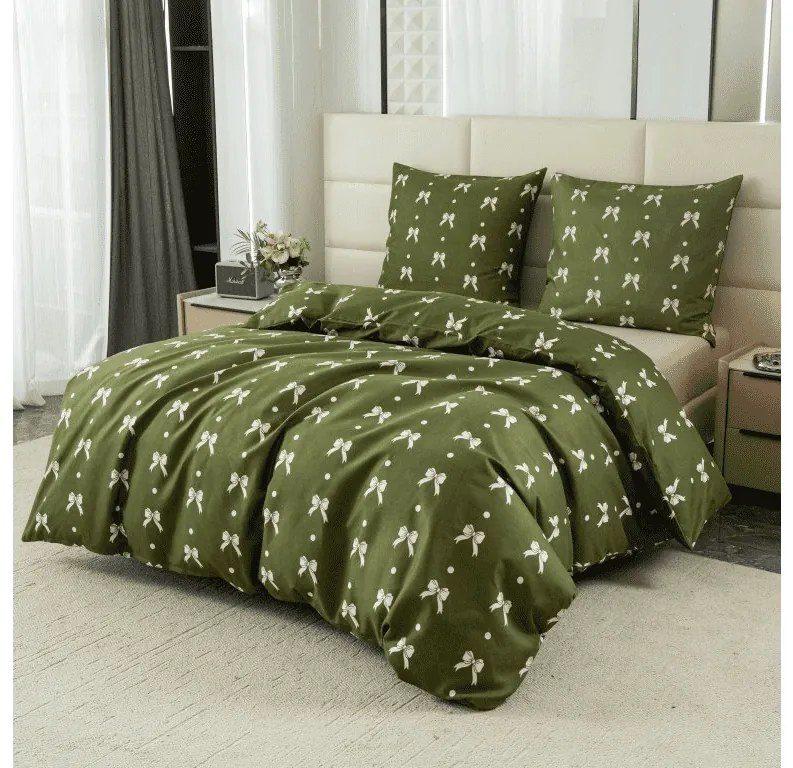 PrzytulneMieszkanie.pl PrzytulneMieszkanie.pl Pościel z mikroflanelu WHITE BOW zielona Rozmiar pościeli: 70 x 90 cm | 140 x 220 cm