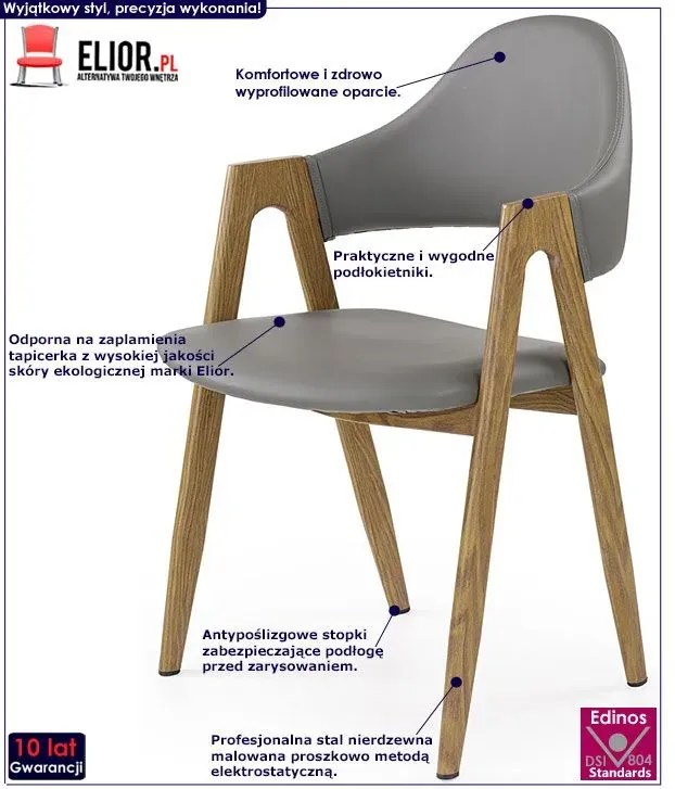 Szare krzesło z podłokietnikami W3-H66