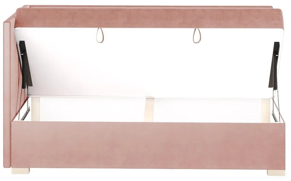 Różowe narożne łóżko dziecięce ze schowkiem i materacem 90x200 cm Flexi – Ghado