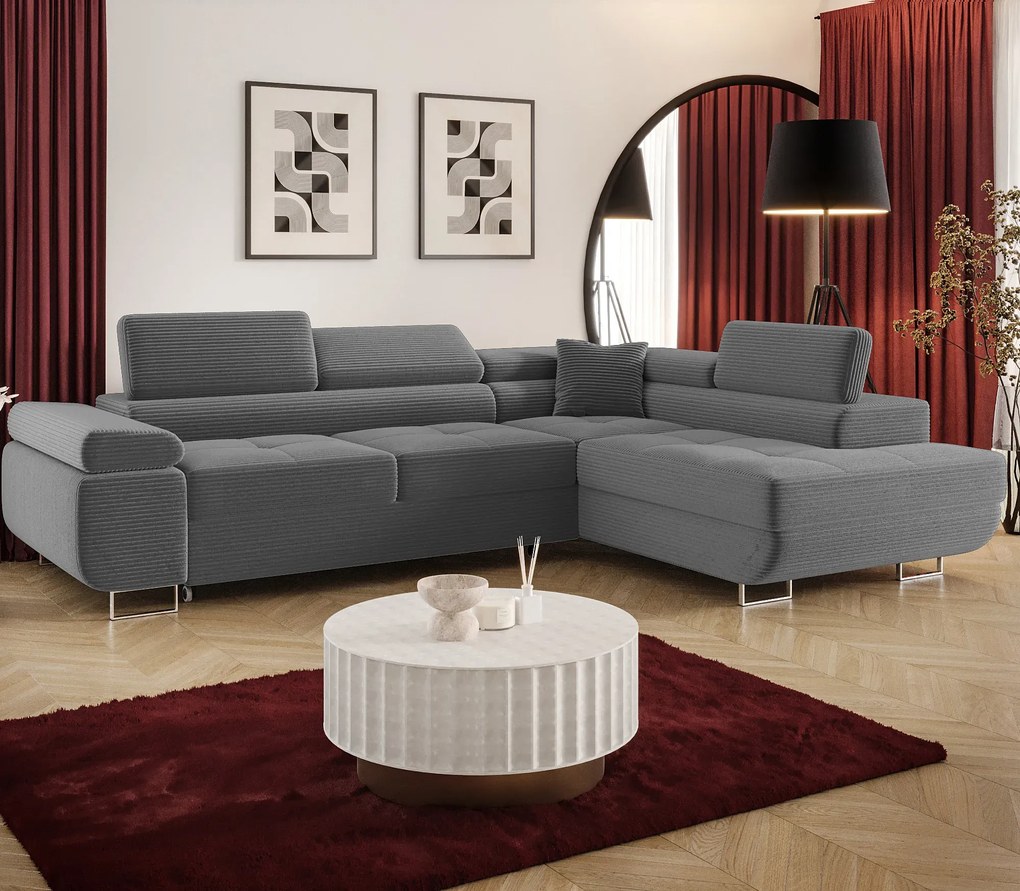 Ciemnoszary narożnik z funkcją spania i pojemnikiem Z8-G32