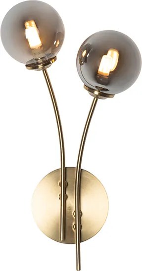 Nowoczesna lampa ścienna złota 2-światłowa z dymionym szkłem - Athens