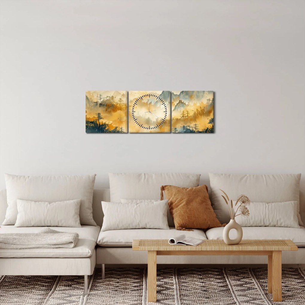 Obraz - Góry, akwarela (z zegarem) (90x30 cm)