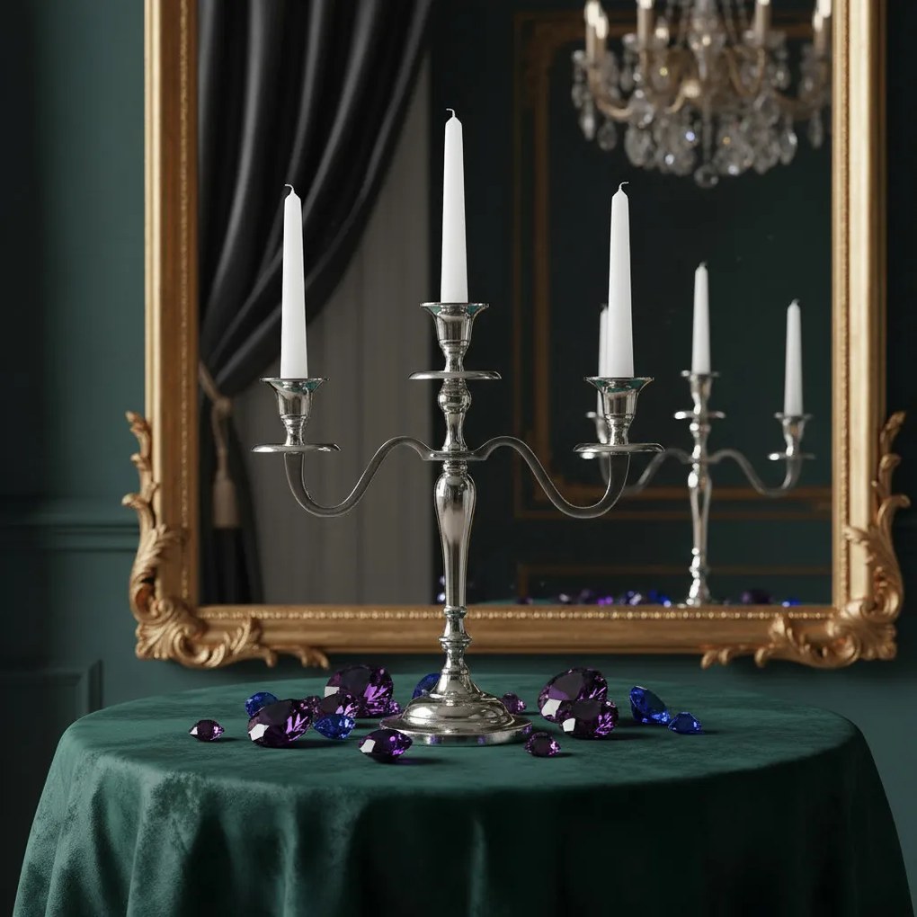 Świecznik trójramienny, srebrny, 30 cm